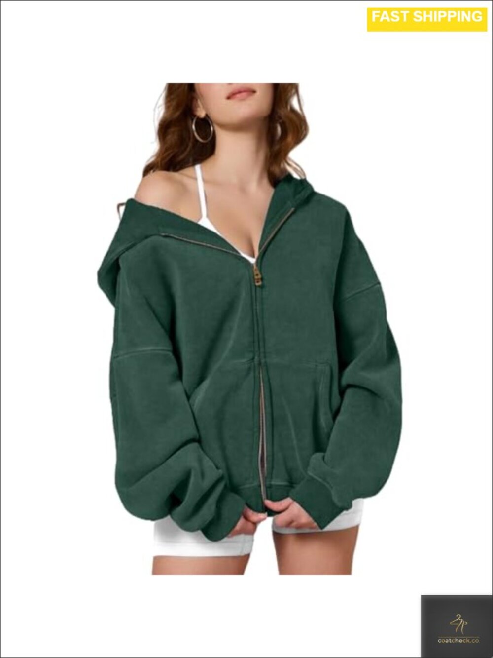 Womens Oversized Acid Wash Zip Up Hoodie Heavyweight Fleece Sweatshirt
